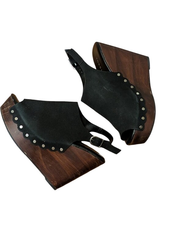 torrid Shoes - Torrid Black Studded peep toe Platform Wood Wedges back strap
